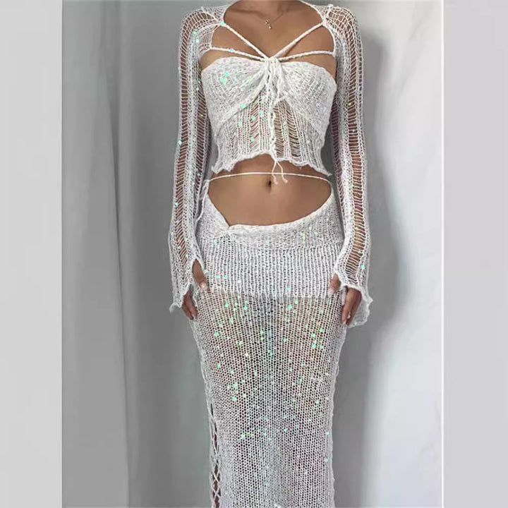 Dame glitrende netbukser med funkende perler og elegant design