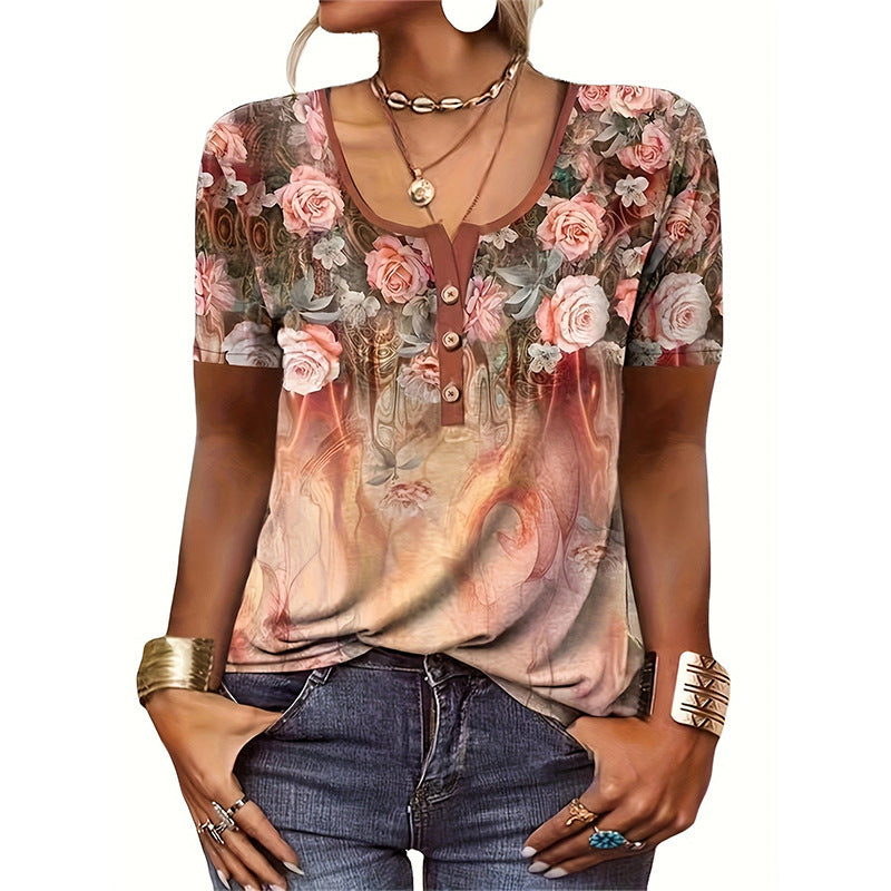 Dame bluse skjorte med blomsterdesign og knapdetaljer Stilla
