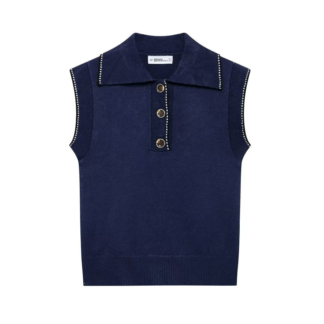 Femme Sleek ærmeløst strik-polo-sweater Stilla