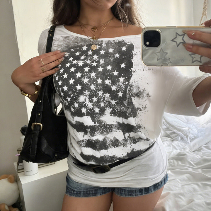 Dame afslappet T-shirt med grafisk print Skovae