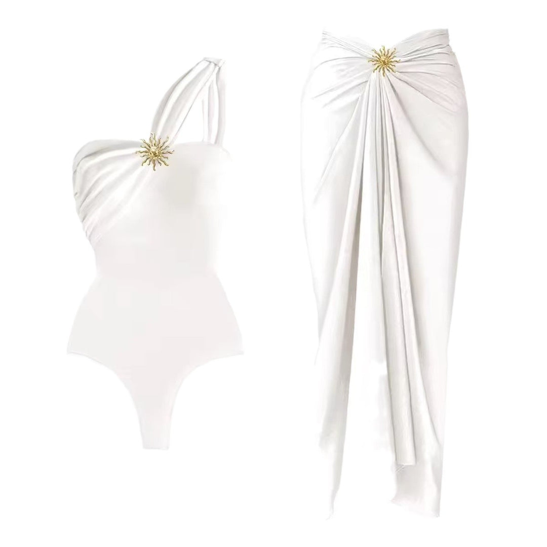 Dame jumpsuit badedragt med asymmetrisk strop og elegant omslagsskjørt Stilla