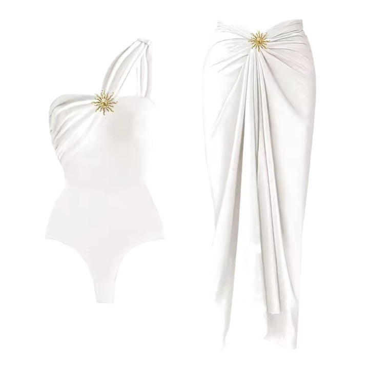Dame jumpsuit badedragt med asymmetrisk strop og elegant omslagsskjørt Stilla