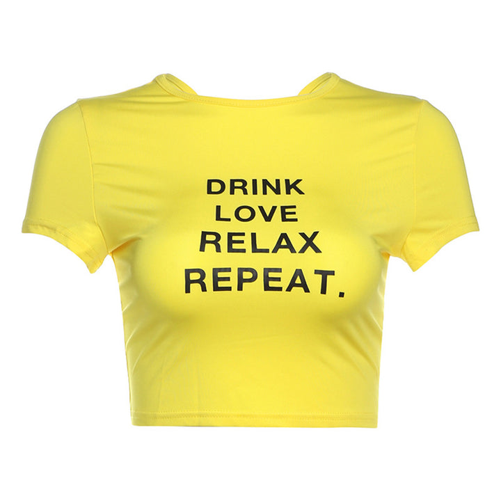 Dame cropped T-shirt med motivtryk Skovae