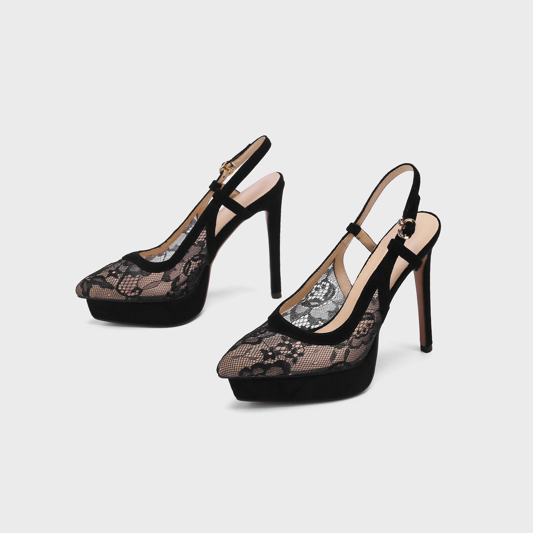 Femme Elegante Spids-Detail Slingback Pumps Stilla