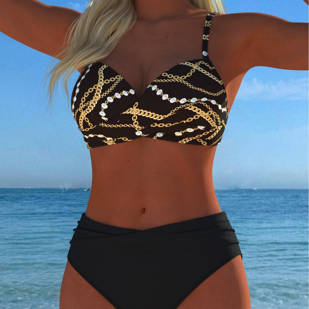Dame bikini-sæt med elegant kædemotiv og komfortabel pasform Skovae