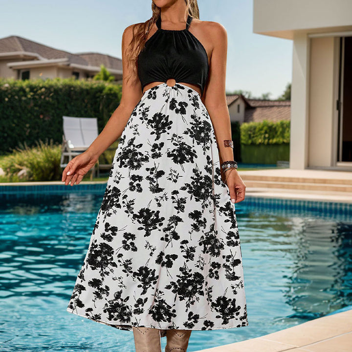 Dame maxikjole med raffineret cut-out og blomsterdesign Stilla