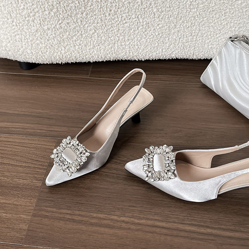 Dame Elegant Spids Tå Slingback Sko med Rhinestone Detaljer Stilla