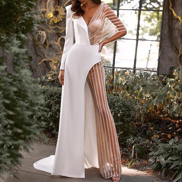 Dame Elegant Jumpsuit med asymmetrisk snit og glitrende accenter Stilla