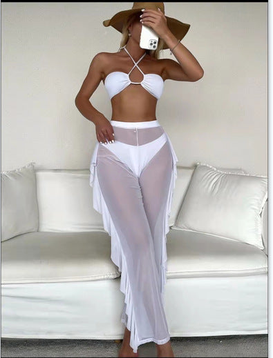 Dame Strandoutfit med rynker og bandeau-top Stilla