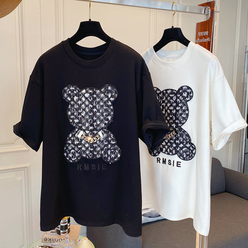 Dame T-shirt med kreativ bjørnemotiv og afslappet snit Stilla
