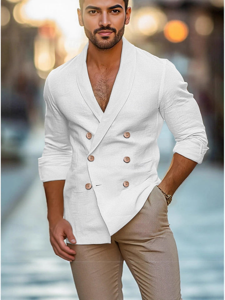 Herrer moderne linned blazer med dobbelte knaplukninger og reverskrave Stilla