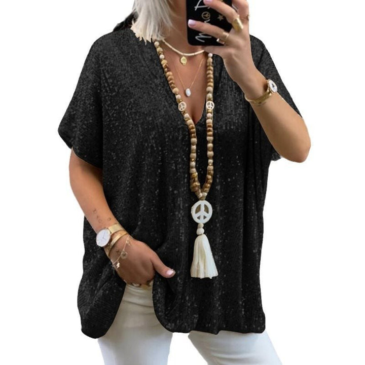 Dame Glitrende Oversized-T-Shirt med V-Udskæring Stilla