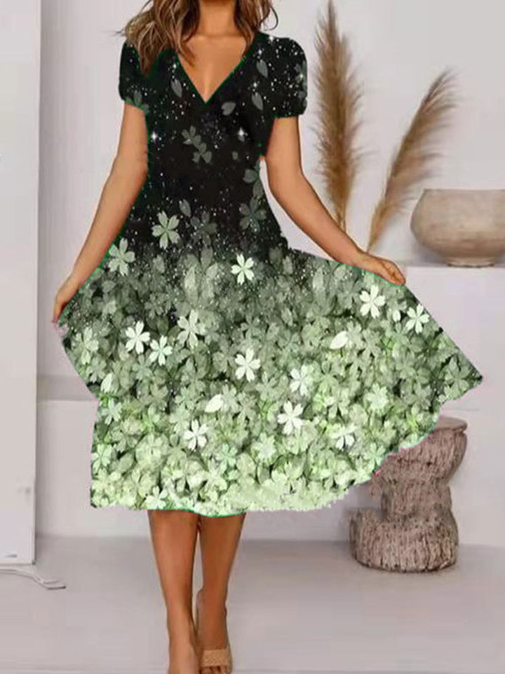 Dame Elegant Vokskjole med blomsterprint og puffærmer Stilla