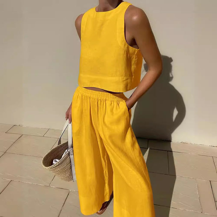 Dame afslappet crop-top med bred bukser og høj talje Stilla