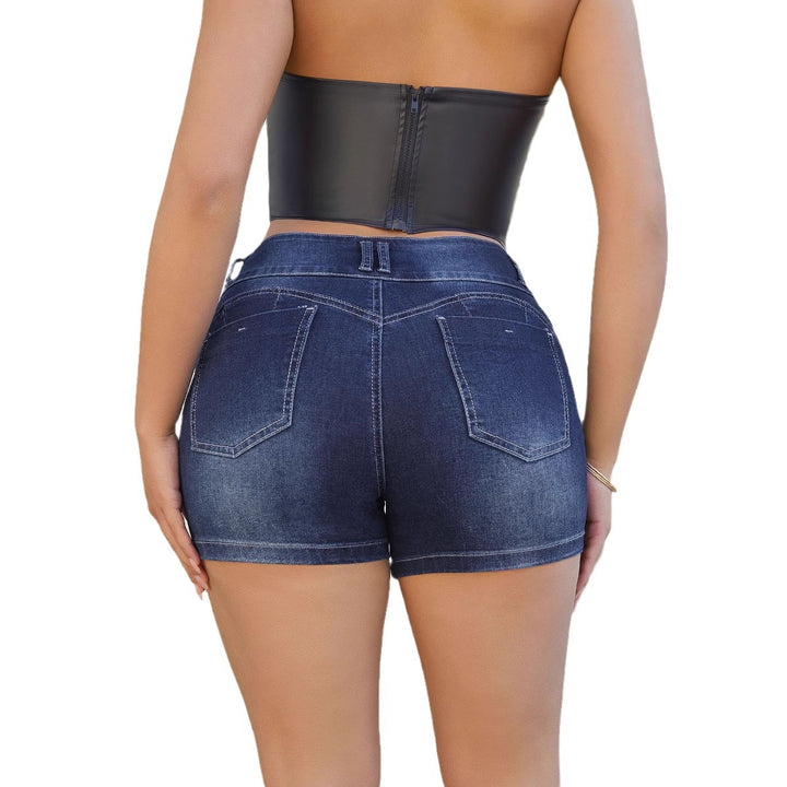 Dame jeans-shorts med elegant knaplukning og figurskærende snit Stilla