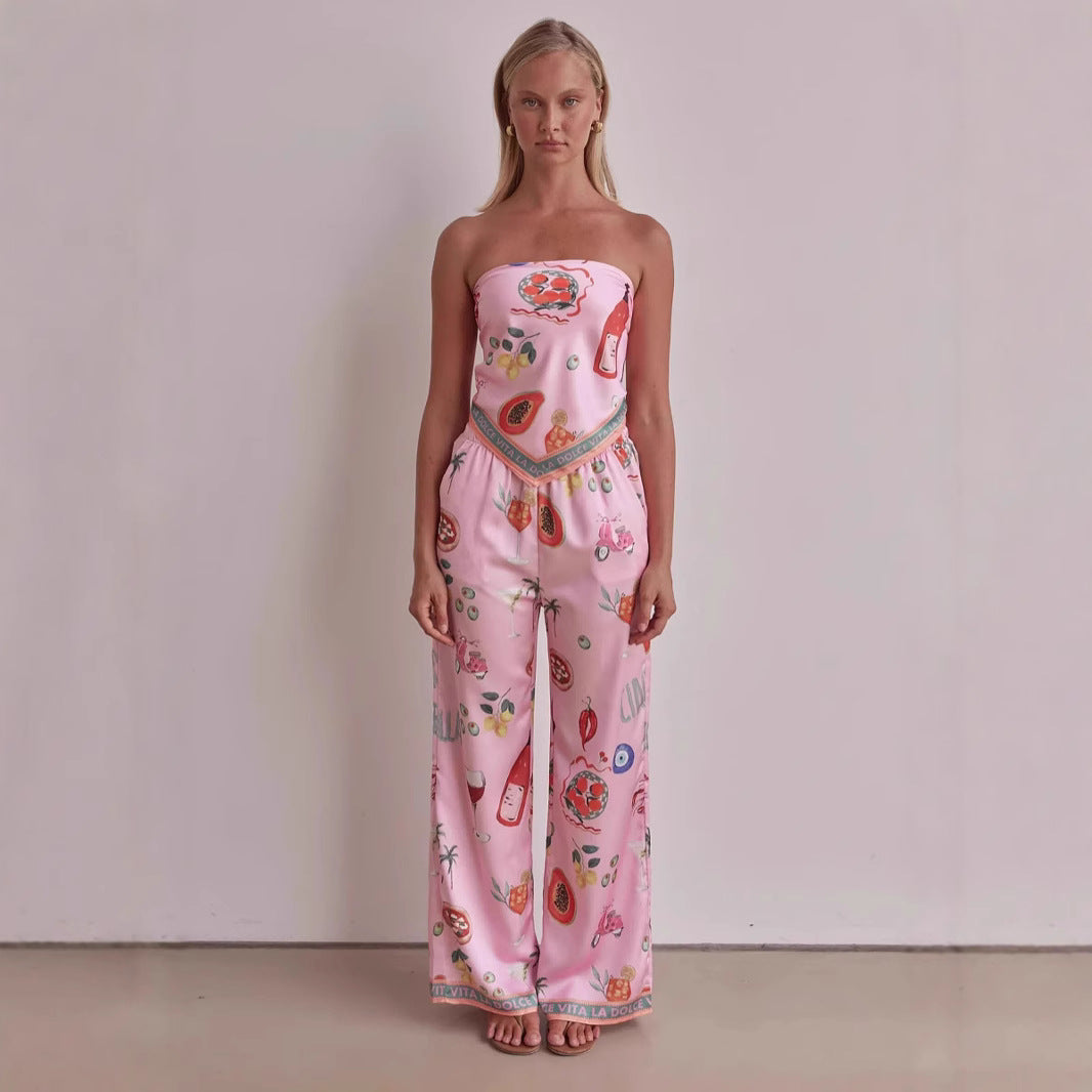 Kvinders jumpsuit med legende tropiske mønstre og elastisk top Skovae