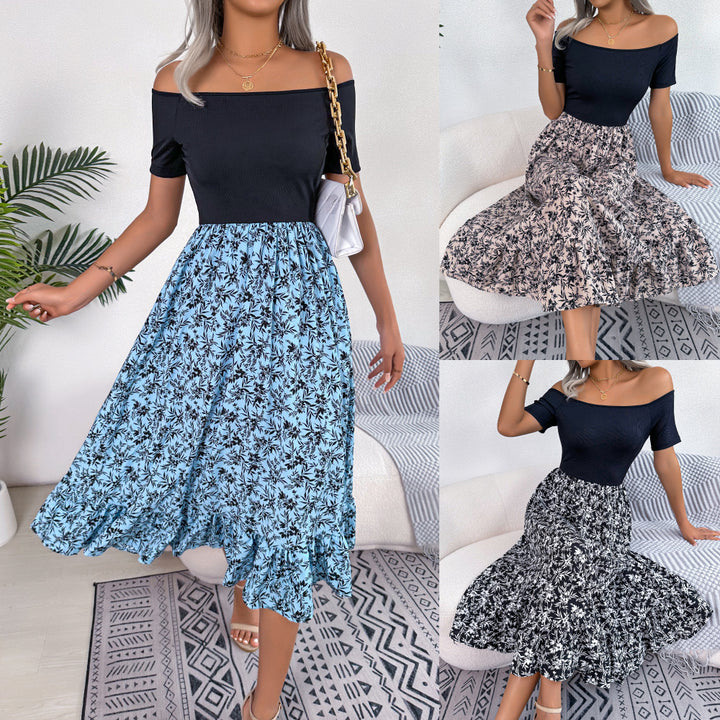 Dame Vintage Maxikjole med Off-Shoulder-design og blomsterprint Stilla