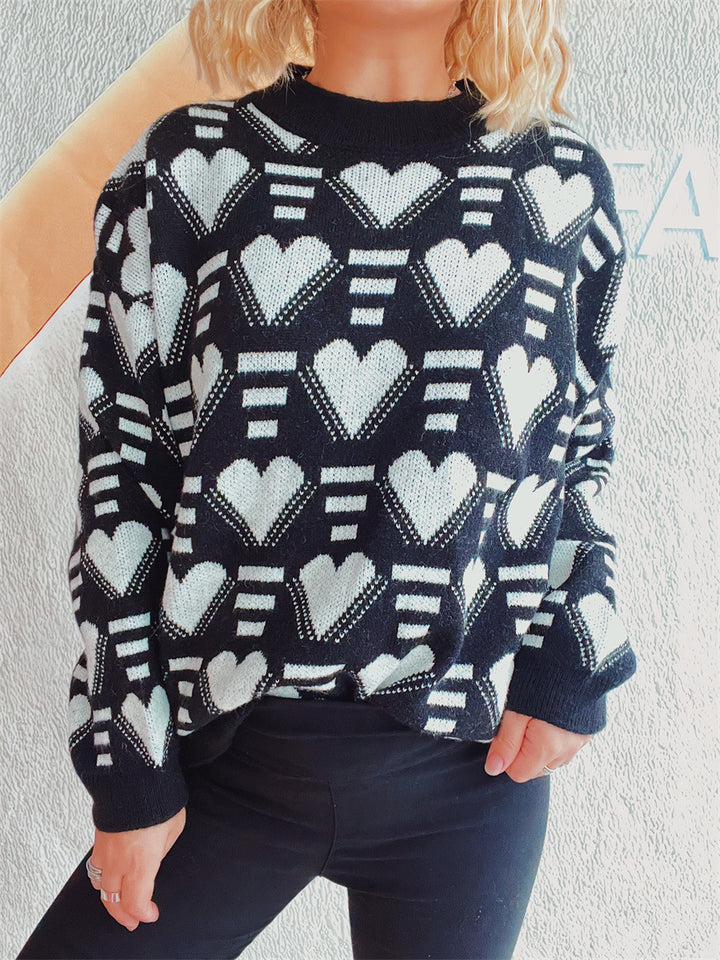 Kvinders hyggelige oversized sweater med hjerteformet mønster Stilla
