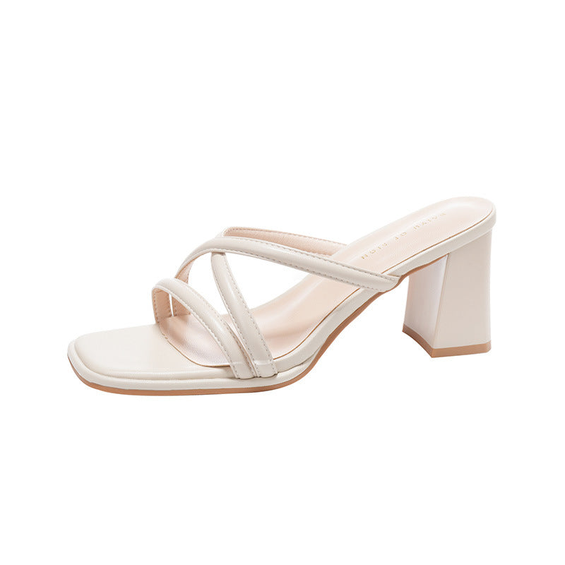 Femme Kvadrattået Chunky Heel Slide Sandaler Stilla