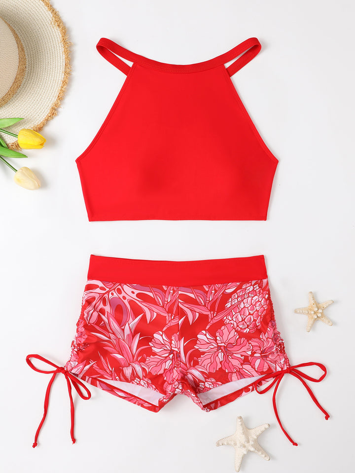 Femme Athletic Crop Top og Schwimmshorts Set Stilla