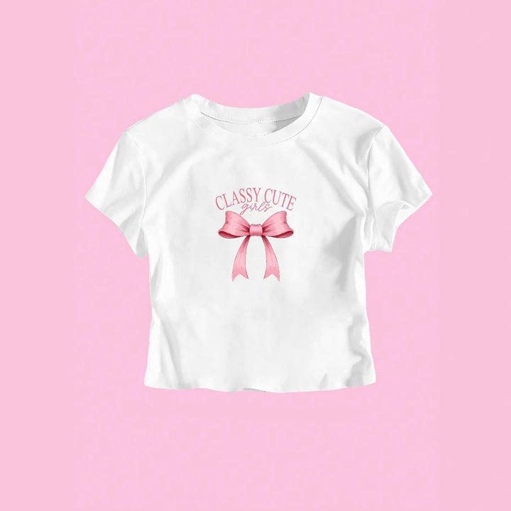 Dame Crop-T-shirt med raffineret sløjfetryk Skovae