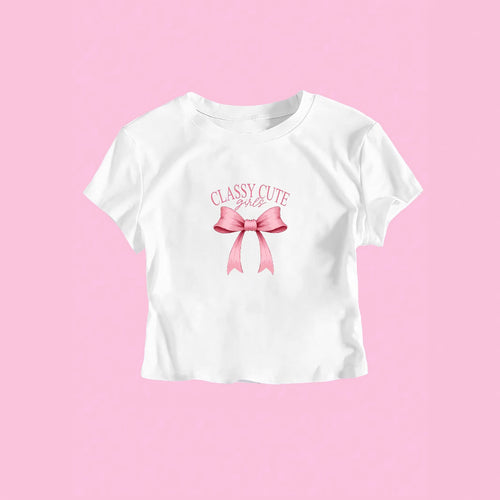 Dame Crop-T-shirt med raffineret sløjfetryk Skovae