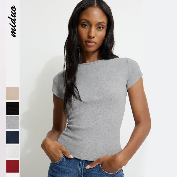 Dame kortærmet rib-T-shirt med figursyet snit og tidløst design Stilla