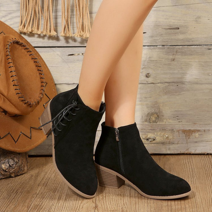 Dame Ankle Boots med trendy snørre- og lynlåsdesign Stilla