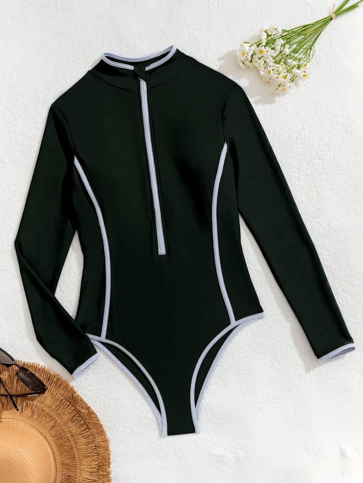 Dame Langærmet Lynlås Rash Guard Badedragt Stilla