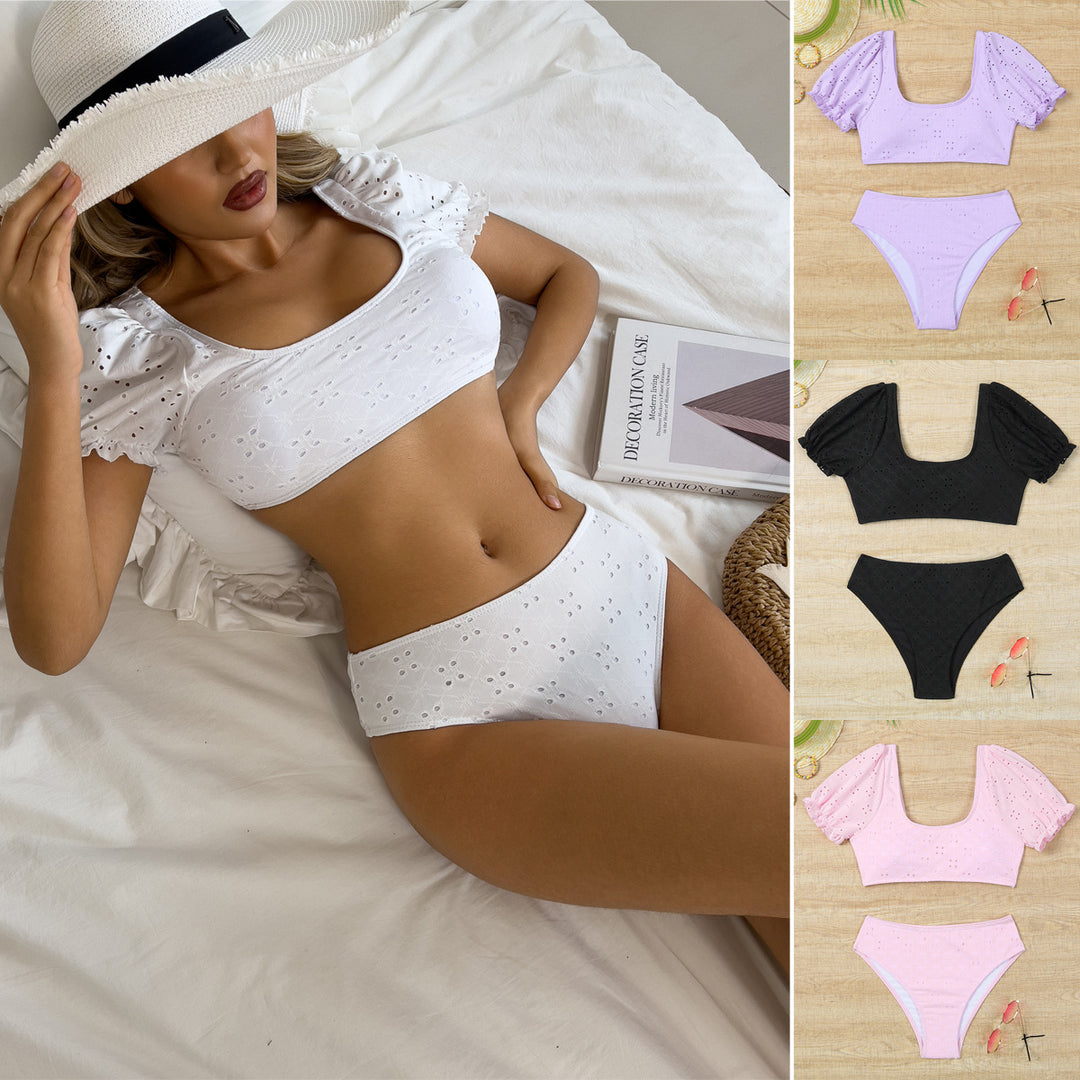 Dame bikini sæt med elegant pufærme top og højudskåret trusse Stilla