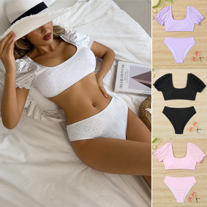 Dame bikini sæt med elegant pufærme top og højudskåret trusse Stilla