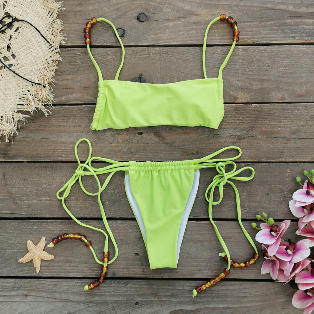 Dame Bikini-sæt med justerbare snore og dekorative perle-detaljer Stilla