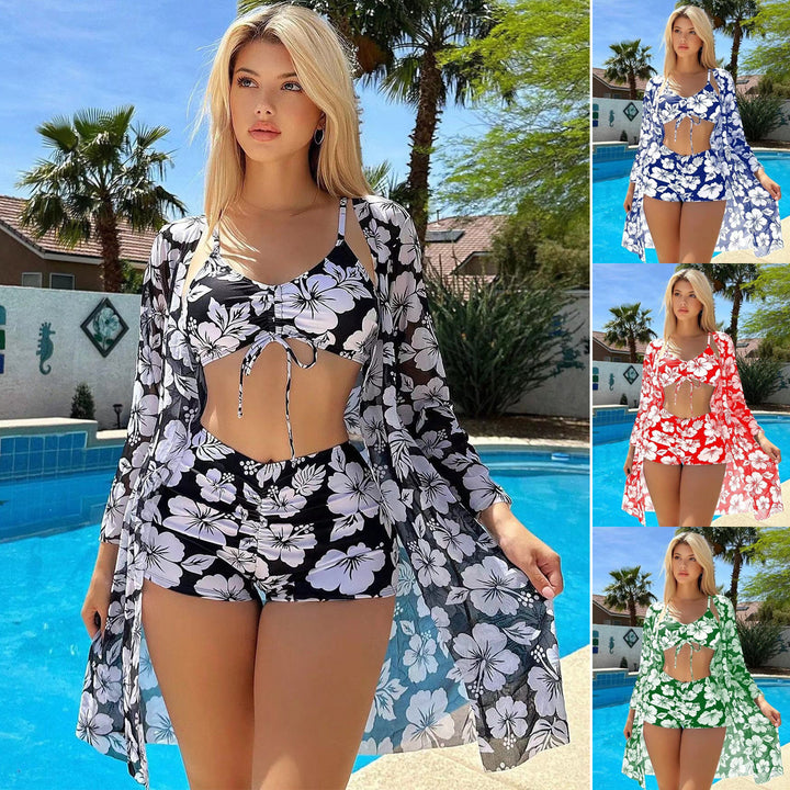 Dame bikini-sæt med blomstermønster og gennemsigtig cover-up Stilla