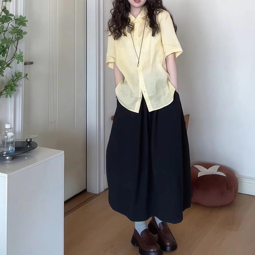 Femme Relaxed Fit Button-Up Skjorte og Flared Maxi Nederdel Sæt Stilla
