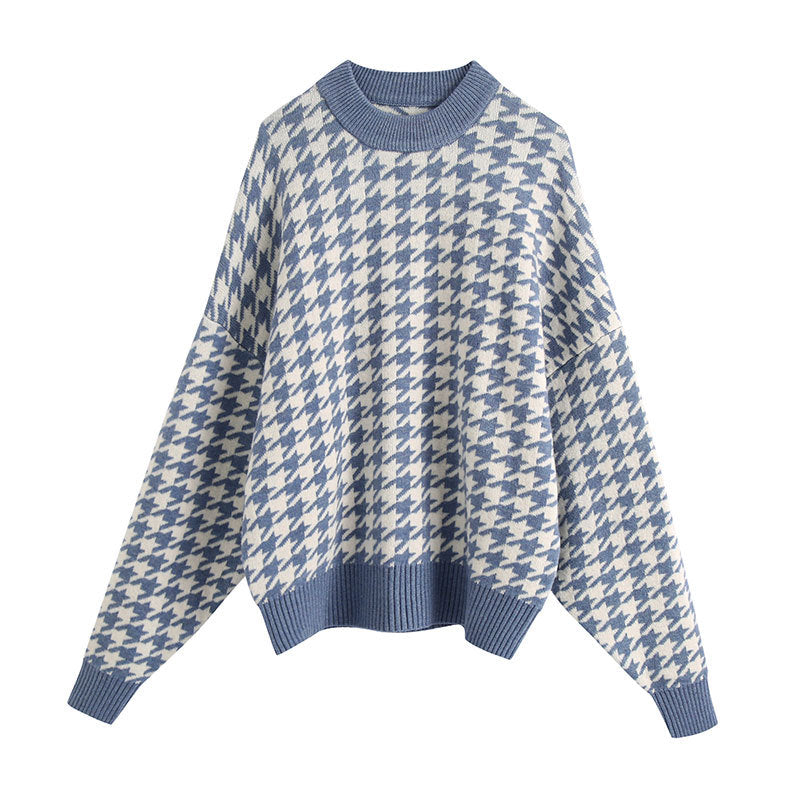 Kvinders oversized strikket sweater med ternet mønster Stilla