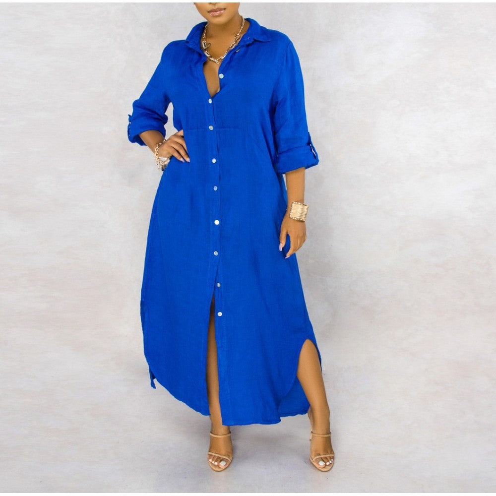 Dame Langærmet Button-Down Maxi Kjole Stilla
