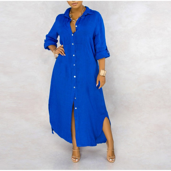 Dame Langærmet Button-Down Maxi Kjole Stilla