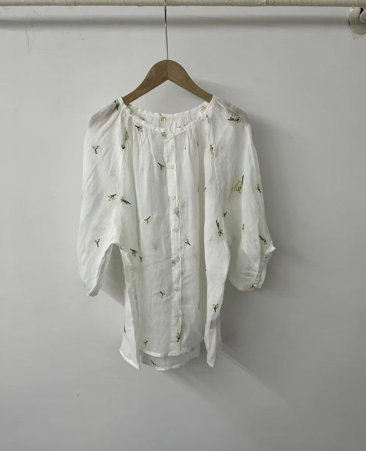 Dame Bestickt Oversize Knapbluse Stilla