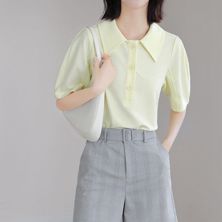 Dame Elegante Poloshirt med fashionable puffærmer og klassisk krave Stilla