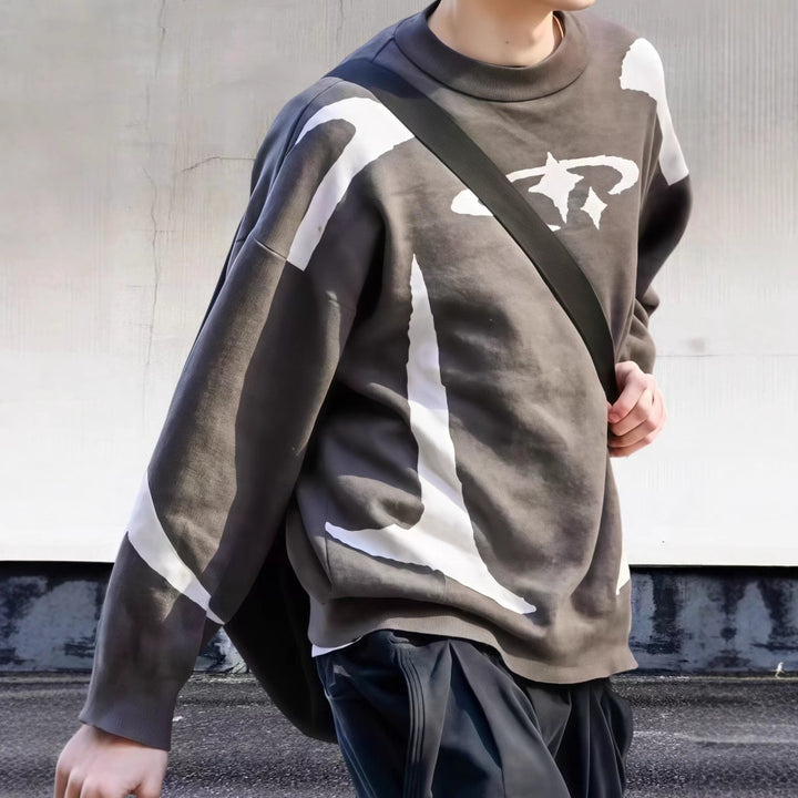 Herrer trendy sweatshirt med markant grafisk mønster og løs pasform Stilla