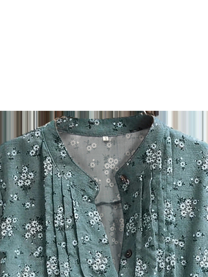 Dame Mode Bluse med knapper og blomster mønster Stiila