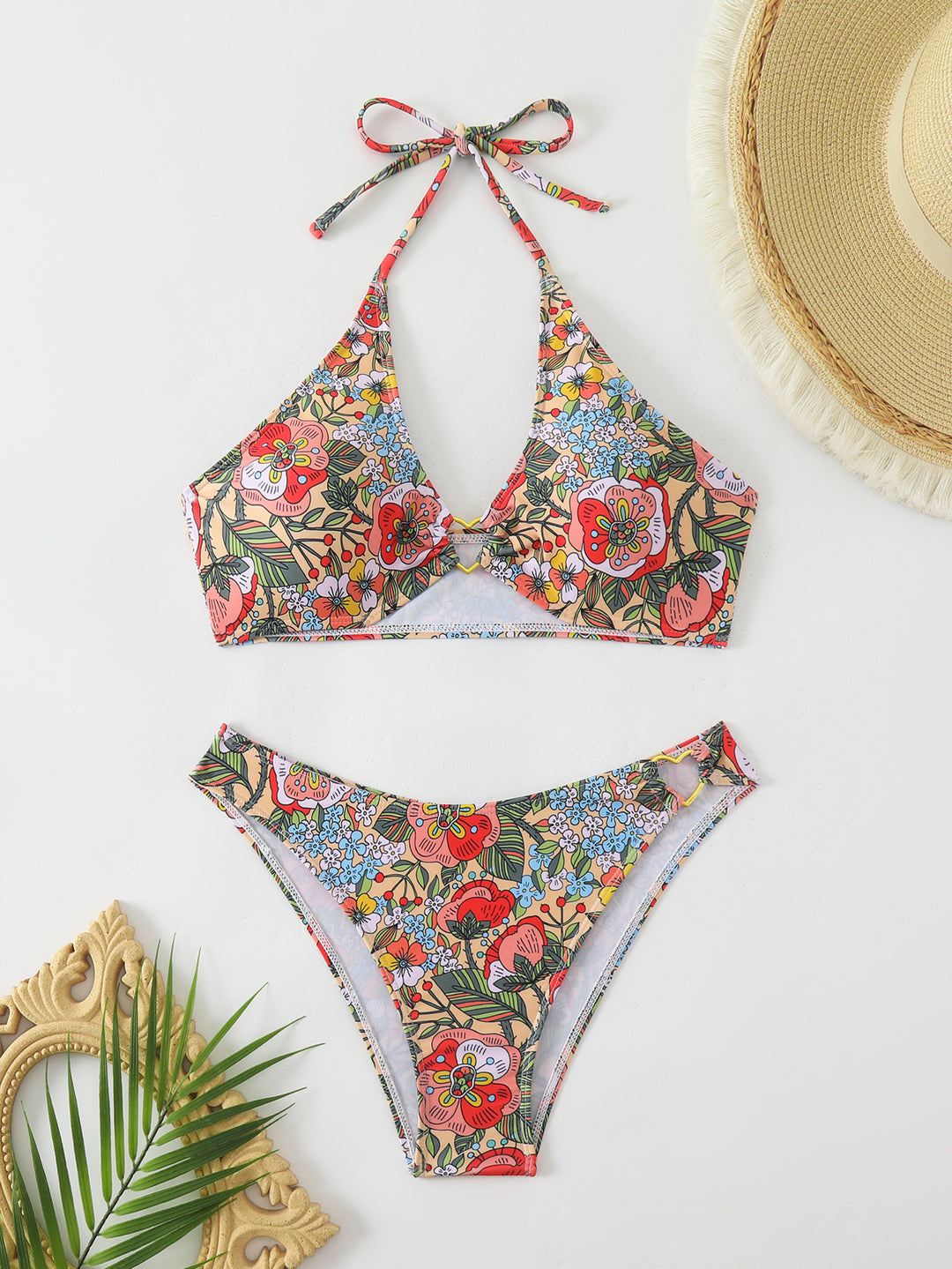 Dame Floral Print Halter-Bikini-Sæt Stilla