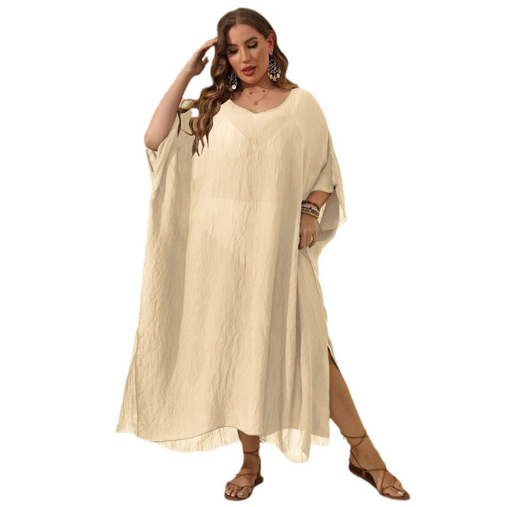 Dame sommerkjole i afslappet kaftan-stil med åben skulderparti Stilla