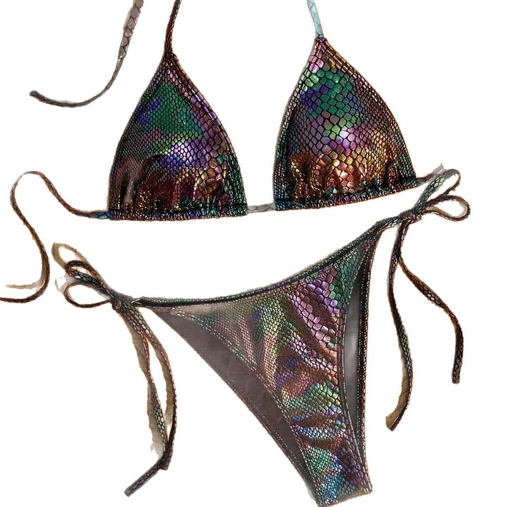 Dame Triangel-Bikini med glitrende slange-design Skovae