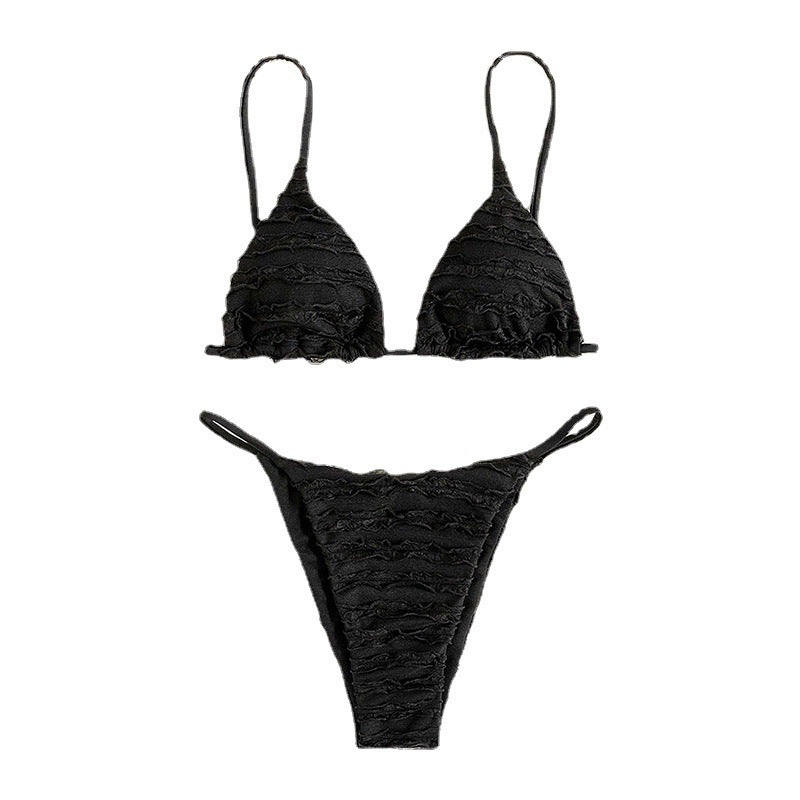 Dame triangel-bikini med trendy ruffle-detaljer Skovae