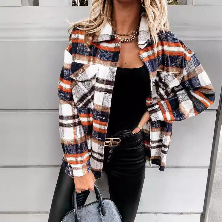 Dame Karo-Skjortejakke i oversized stil med trykknaplukning Stilla