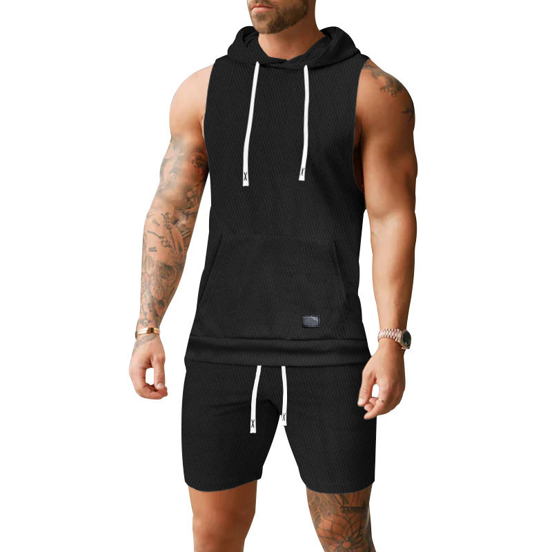 Herrer Sporty Hoodie Shirt og Shorts Sæt med innovativt Design Stilla