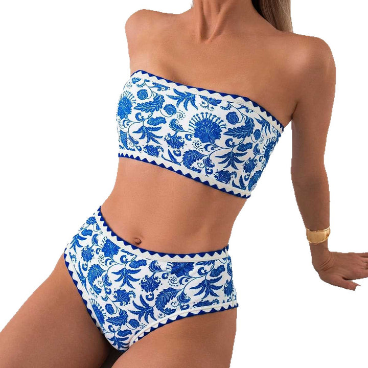Dame bandeau bikini med trendy floralt design Skovae