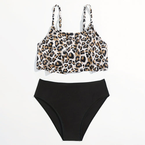 Dame Sporty Bikini-sæt med blomstret volangdesign og højt skåret trusse Stilla