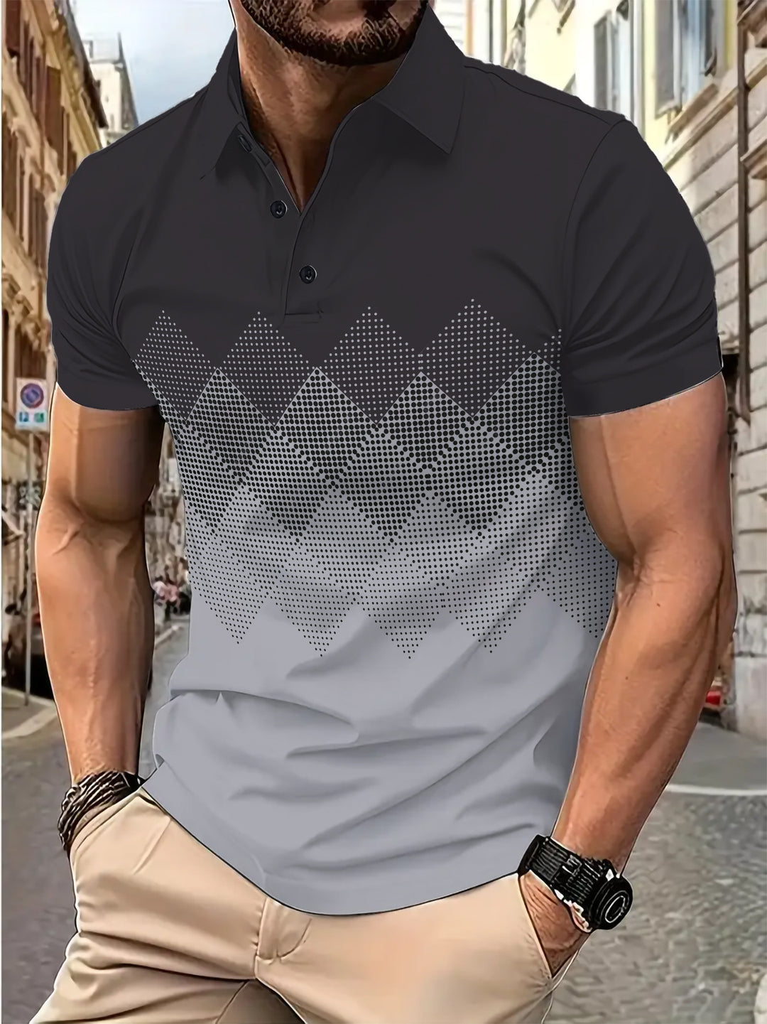 Herrer poloshirt med moderne geometriske mønstre og åndbare egenskaber Stilla